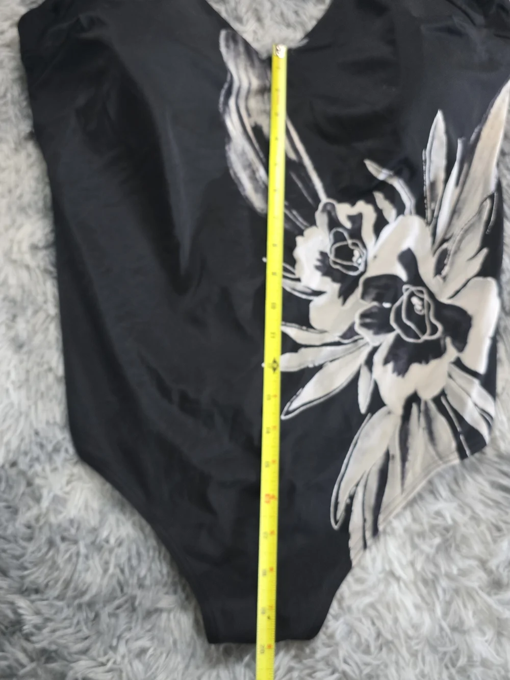Vintage Black One-Piece Swimsuit with White Floral Print